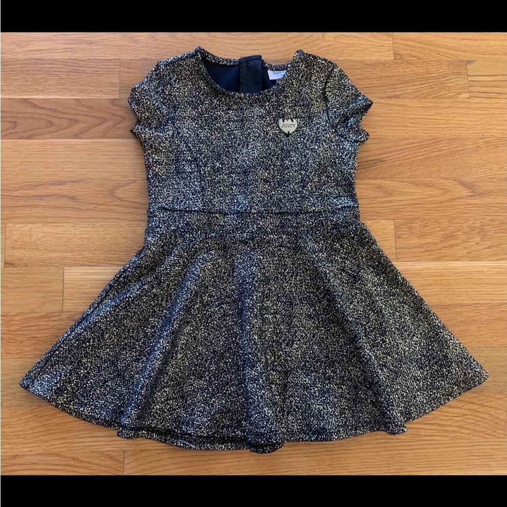 Juicy Couture Toddler Girls Black Gold Zipper A-Line Dress Short Sleeve Sz 4T